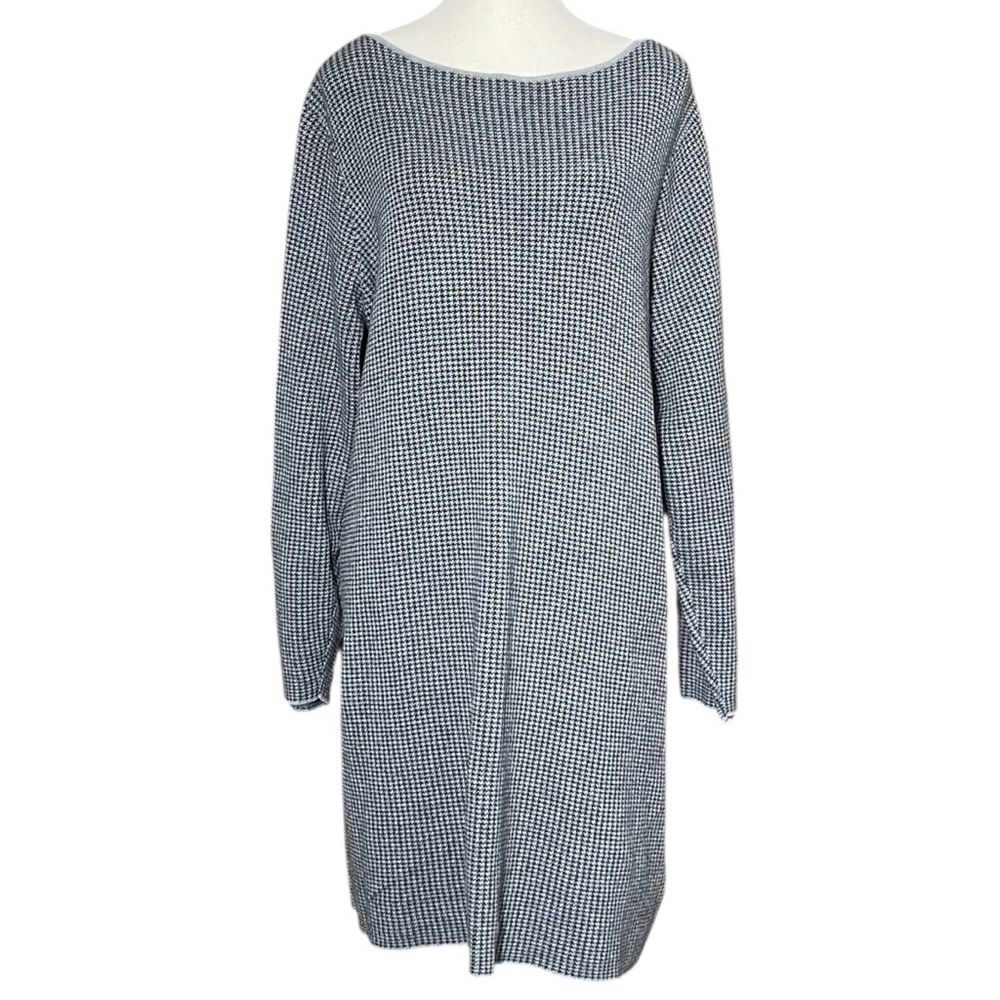 J. Jill Gray Black & White Houndstooth Longsleeves Sweater Dress Knit XL